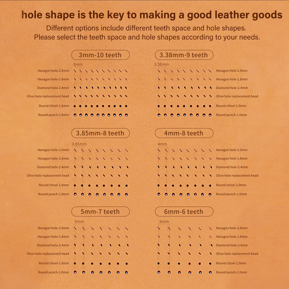3G Leather Punches Head Replaceable Pricking Iron Removable Diamond Olive Round Hole French Style Chisel DIY Craft Tools| WUTA