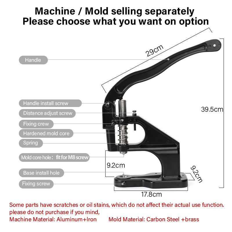 Manual Button Installation Tool Eyelet Hand Pressing Machine | WUTA