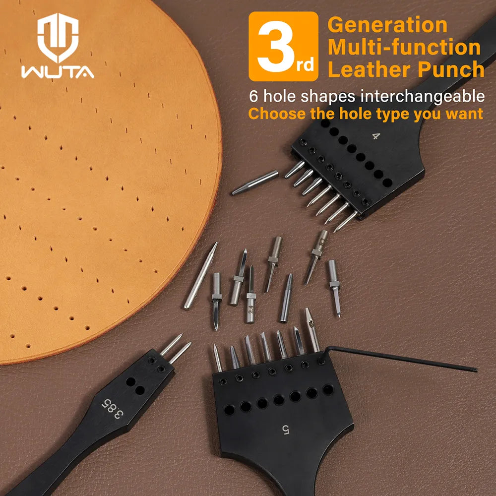 Removable Circle Leather Hole Punch Set Lacing Stitching Professional Working Hand Tool Kit Round Hole Puncher Craft Chisel - 15