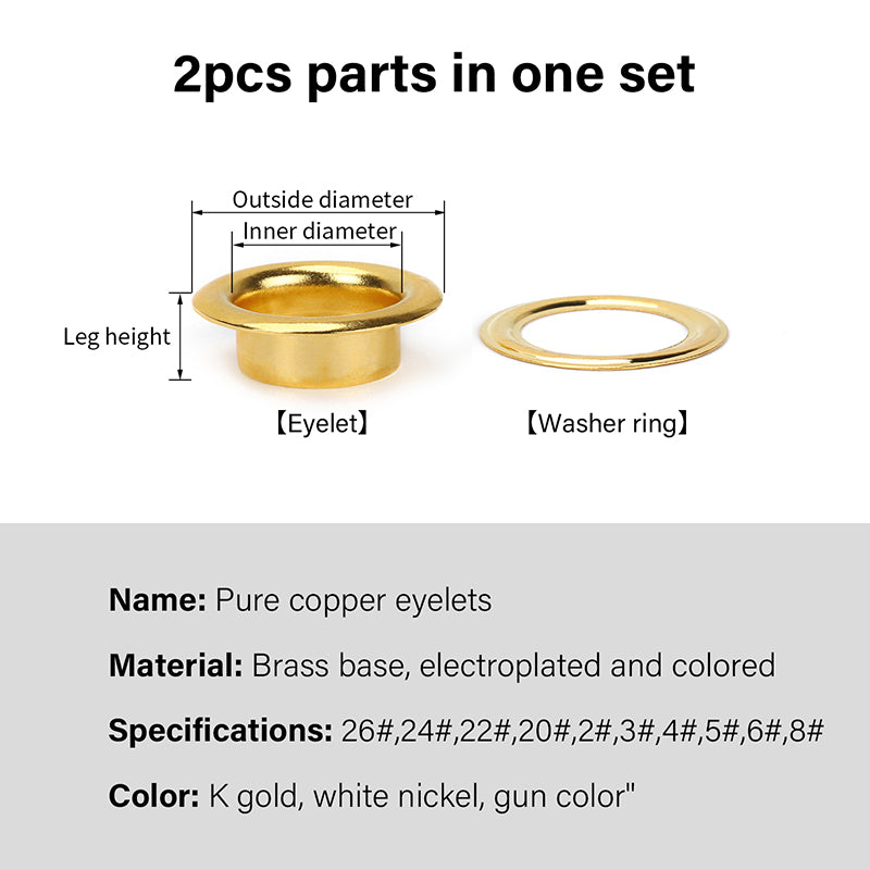 100sets Brass Eyelets with Washer Ring for Leathercraft | WUTA