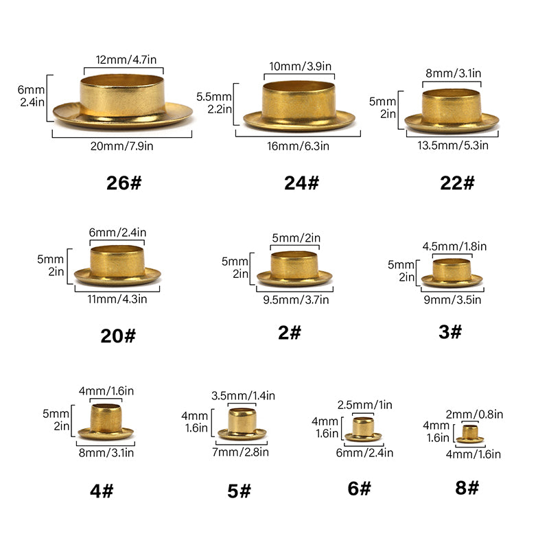 100sets Brass Eyelets with Washer Ring for Leathercraft | WUTA