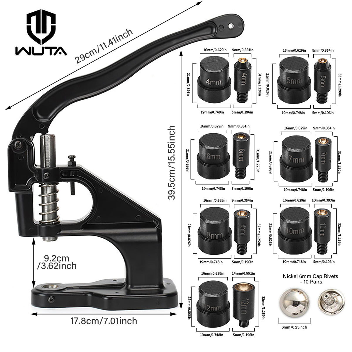 WUTA Manual Hand Press Tool for Snap Buttons, Rivets & Eyelets Installation Tool