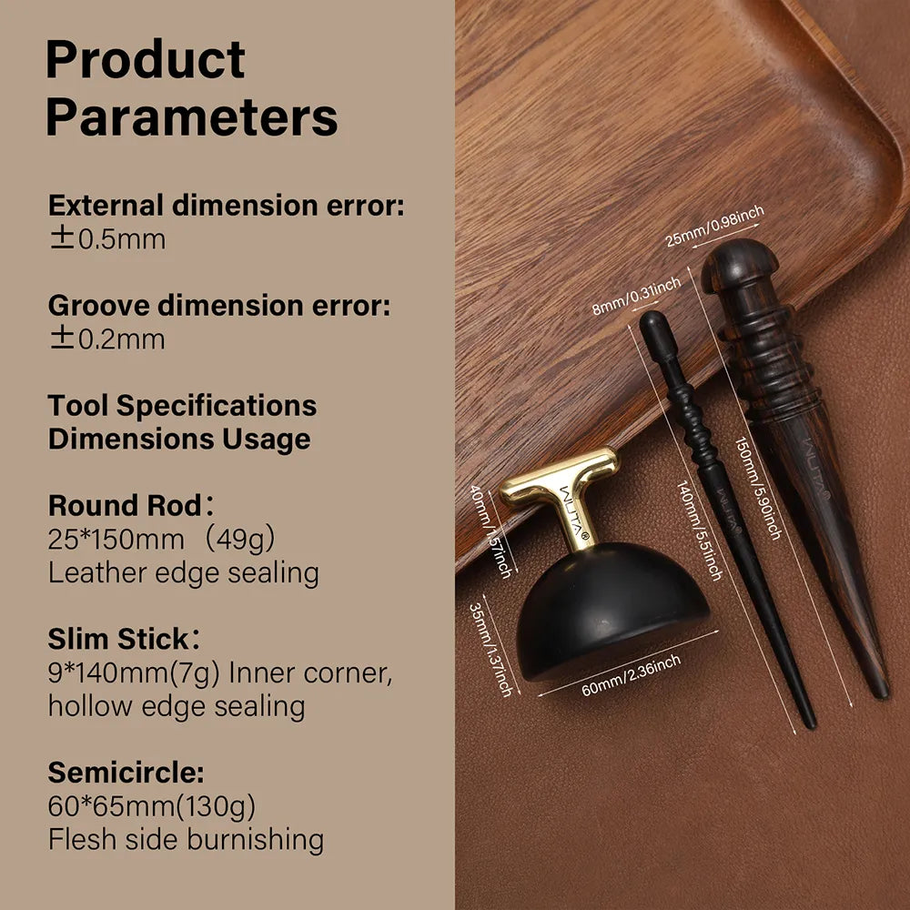 High Density Ebony Black Wood Leather Edge Burnisher Slicker | WUTA