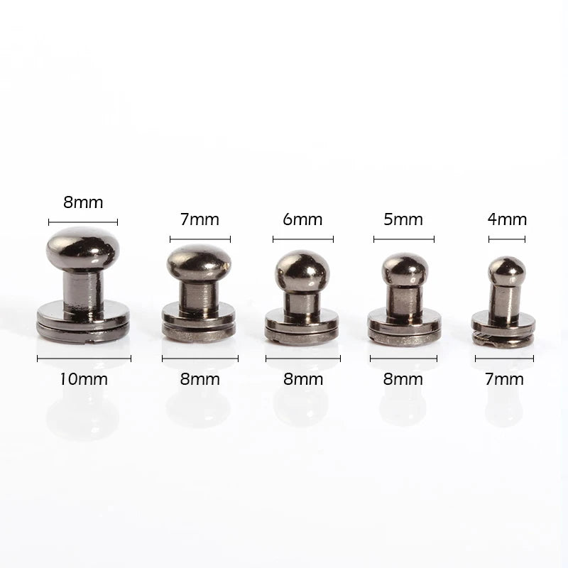 WUTA 10pcs 100% Solid Brass Sam Browne Buttons Chicago Screws Round Head Stud Slotted Screws Nail Rivet DIY Leather Belt Repairs