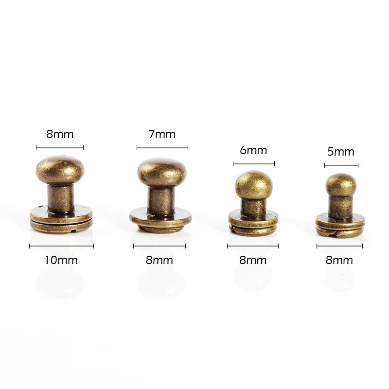 WUTA 10pcs 100% Solid Brass Sam Browne Buttons Chicago Screws Round Head Stud Slotted Screws Nail Rivet DIY Leather Belt Repairs