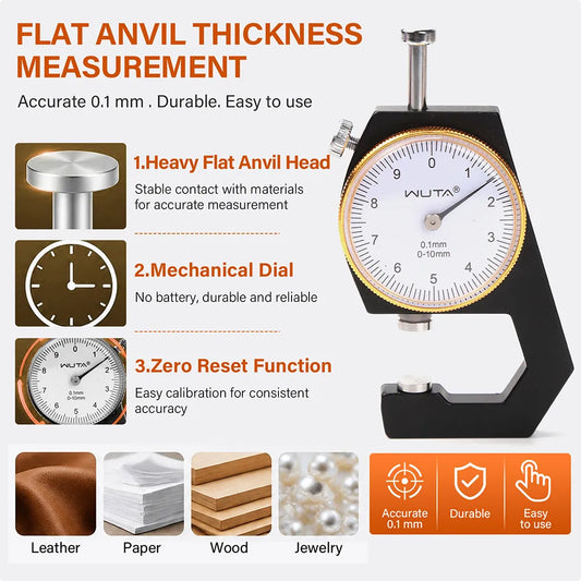 WUTA Leather Thickness Gauge Measuring Tools 0-10mm/0.1mm