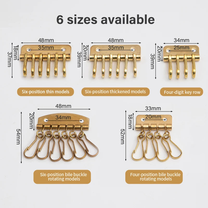Solid Brass Wallet Key Row with 4/6 Hooks for Keychains & DIY Leather Craft|WUTA
