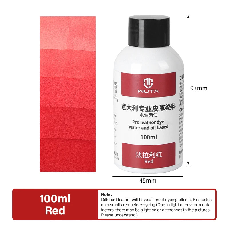 100ml Pro Leather Dye Water & Oil Based Penetrating Permanent Dye DIY Coloring Uncoated Leather | WUTA