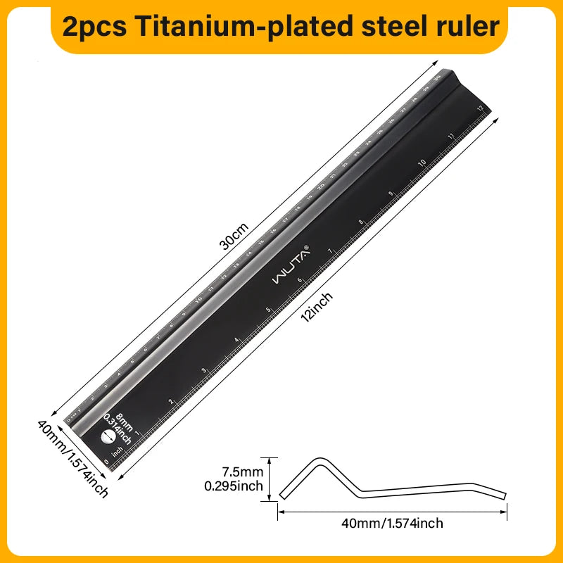 30CM Leather Cutting Ruler Titanium Plated Stainless Steel Protective Ruler| WUTA