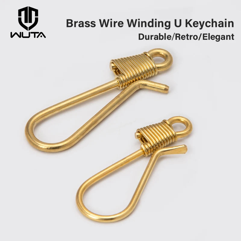 WUTA Brass Retro Wire Winding Keychain U Shape Gold Polished Soft Hook For Wallet Key Chain