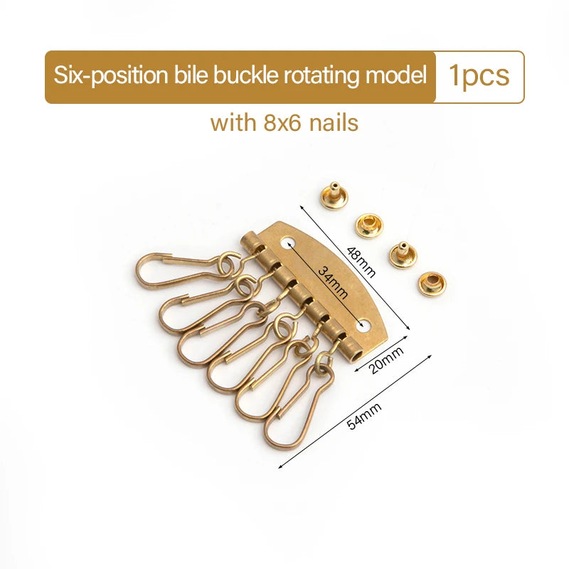 Solid Brass Wallet Key Row with 4/6 Hooks for Keychains & DIY Leather Craft|WUTA