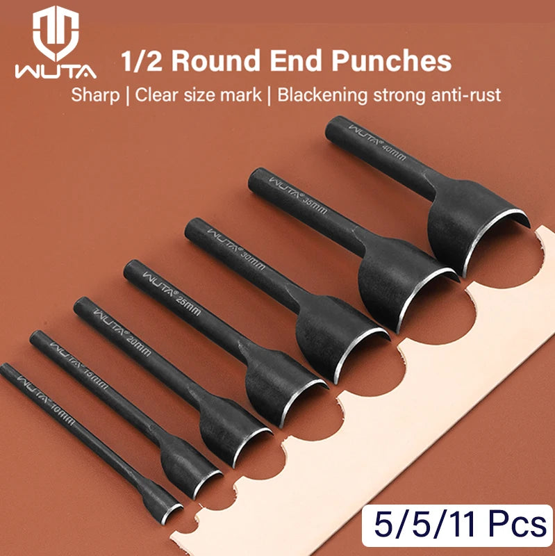 5-11 Pcs Carbon Steel 1/2 Half Round End Punch Leather Tools Sets| WUTA