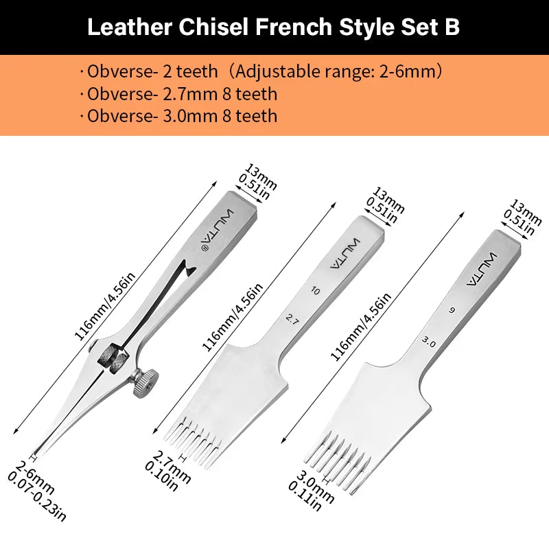 WUTA 2-6mm Adjustable Pricking Iron French Style Leather Chisel Professional Sharp Belt Hole Punching Skin Stitching Craft Tools