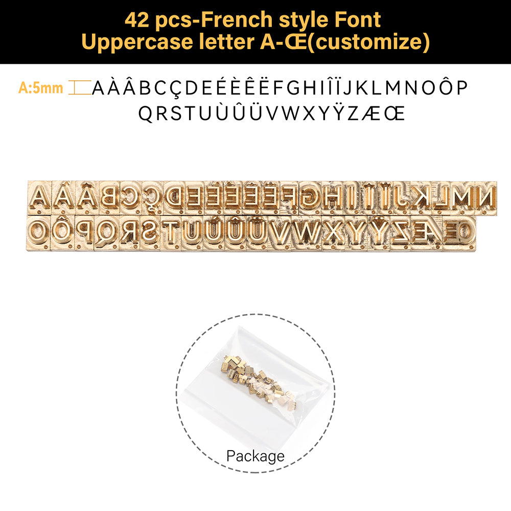 Customized French Fonts Brass Stamping Letters Kits Numbers Alphabets Symbols Characters Embossing Molds Logo for Hot Foil Stamping Machine | WUTA