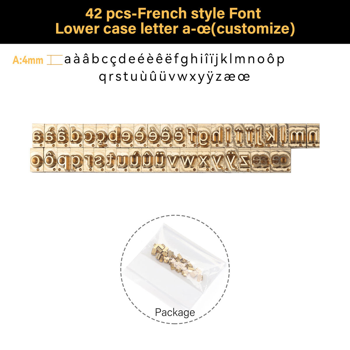 Customized French Fonts Brass Stamping Letters Kits Numbers Alphabets Symbols Characters Embossing Molds Logo for Hot Foil Stamping Machine | WUTA
