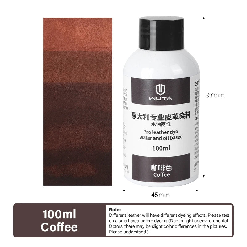 100ml Pro Leather Dye Water & Oil Based Penetrating Permanent Dye DIY Coloring Uncoated Leather | WUTA