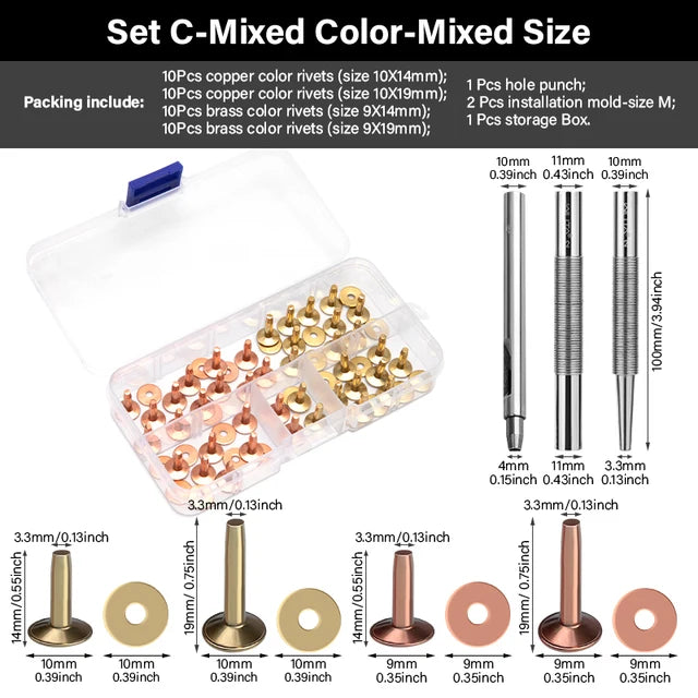 43 Pcs Pure Copper Rivets and Burrs set,Brass Installation Tool | WUTA