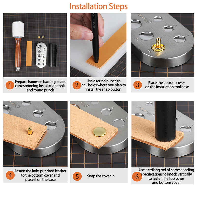Snap Button Leather Craft Tools Rivet Setter Base 3/4/5/6/7/8/9/10/11/12/12.5/15mm | WUTA