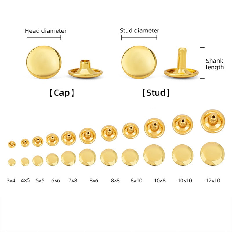 Brass Leather Rivet Double Cap Rivet 100set | WUTA