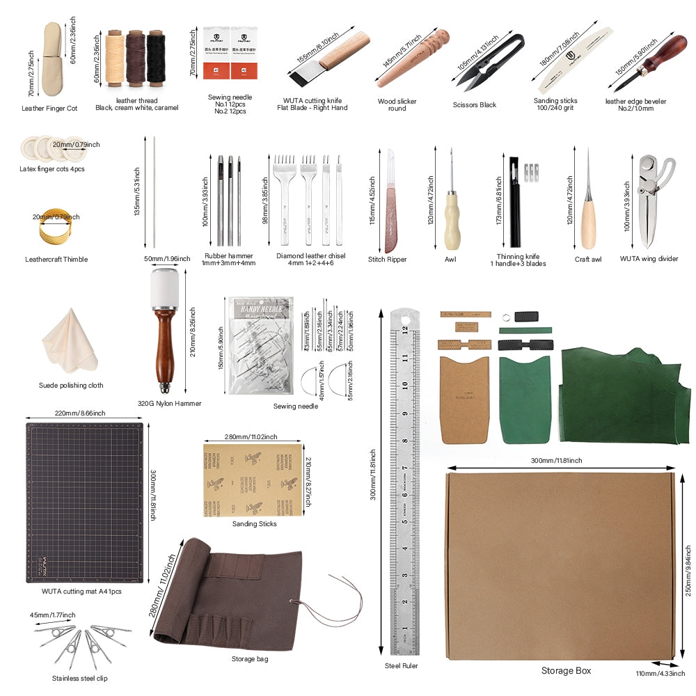 WUTA 74Pcs Leather Craft Kit Tool Set for Beginners Entry-Level DIY Punching Sewing Tool Kits