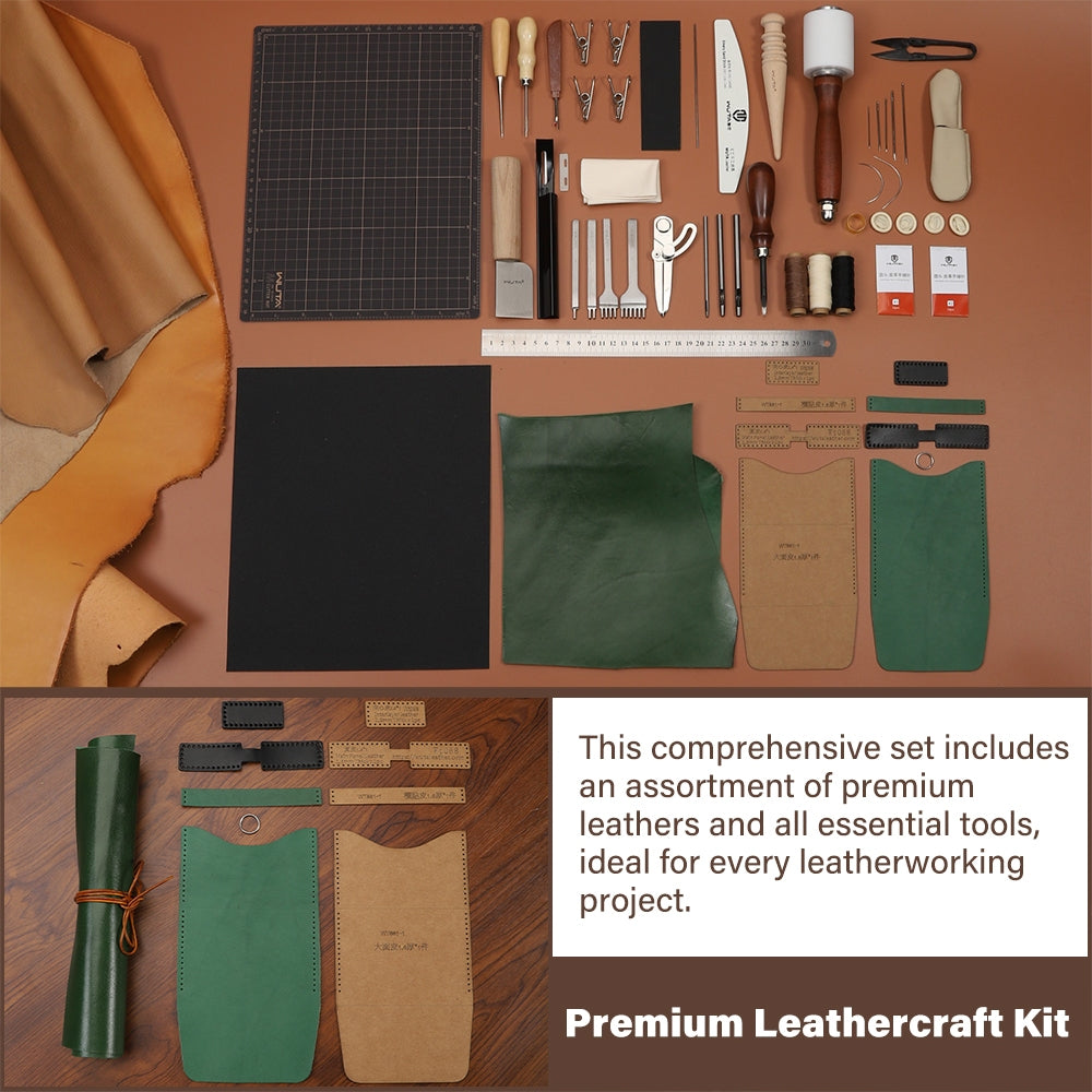 WUTA 74Pcs Leather Craft Kit Tool Set for Beginners Entry-Level DIY Punching Sewing Tool Kits