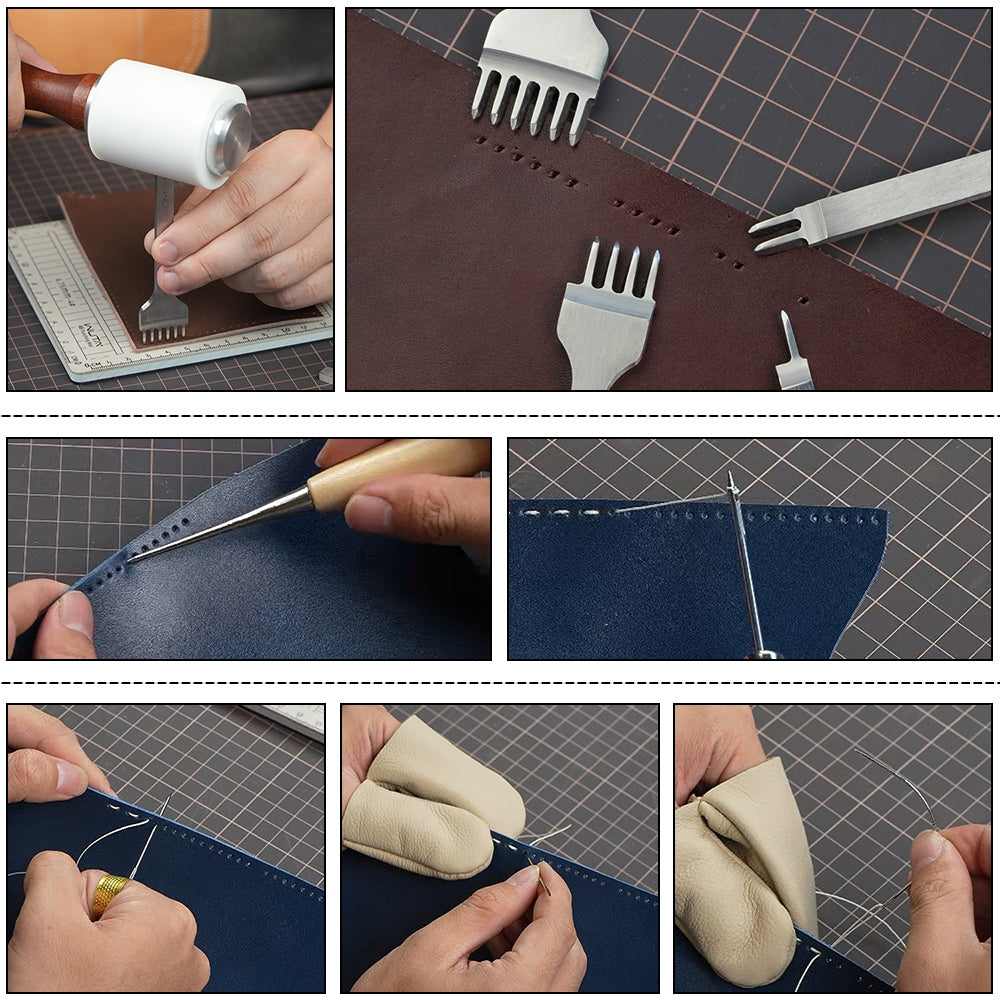 WUTA 74Pcs Leather Craft Kit Tool Set for Beginners Entry-Level DIY Punching Sewing Tool Kits