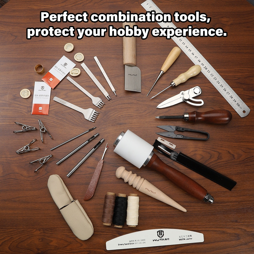 WUTA 74Pcs Leather Craft Kit Tool Set for Beginners Entry-Level DIY Punching Sewing Tool Kits