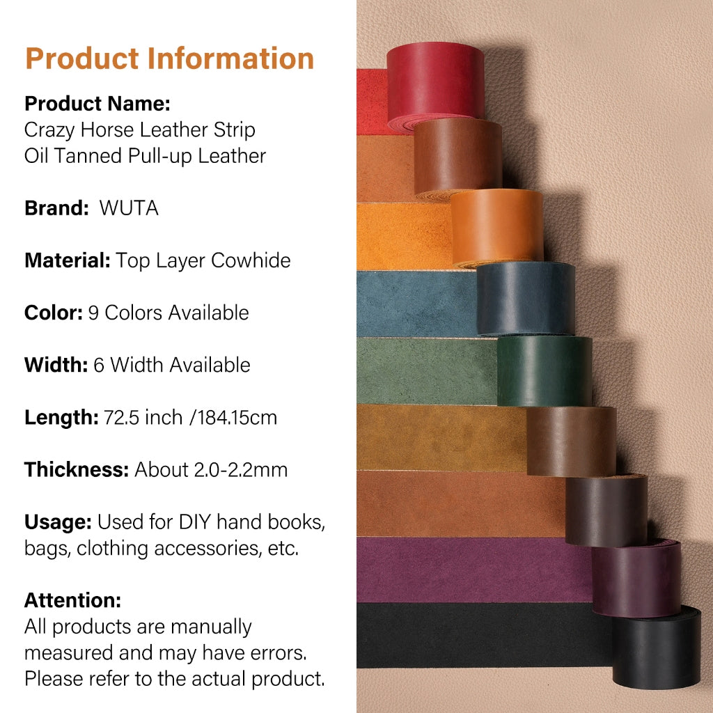 WUTA Pre-cut Full Grain Crazy Horse Leather Straps DIY Craft Pull-up Leather Strip