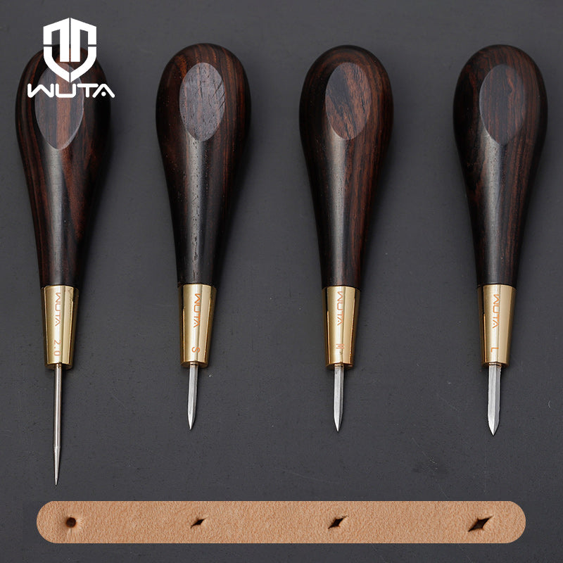 Kyoshin Elle Leathercraft Tool Diamond Point Curved Stitching Leather Awl, with Wooden Handle, for Leather Hand Sewing