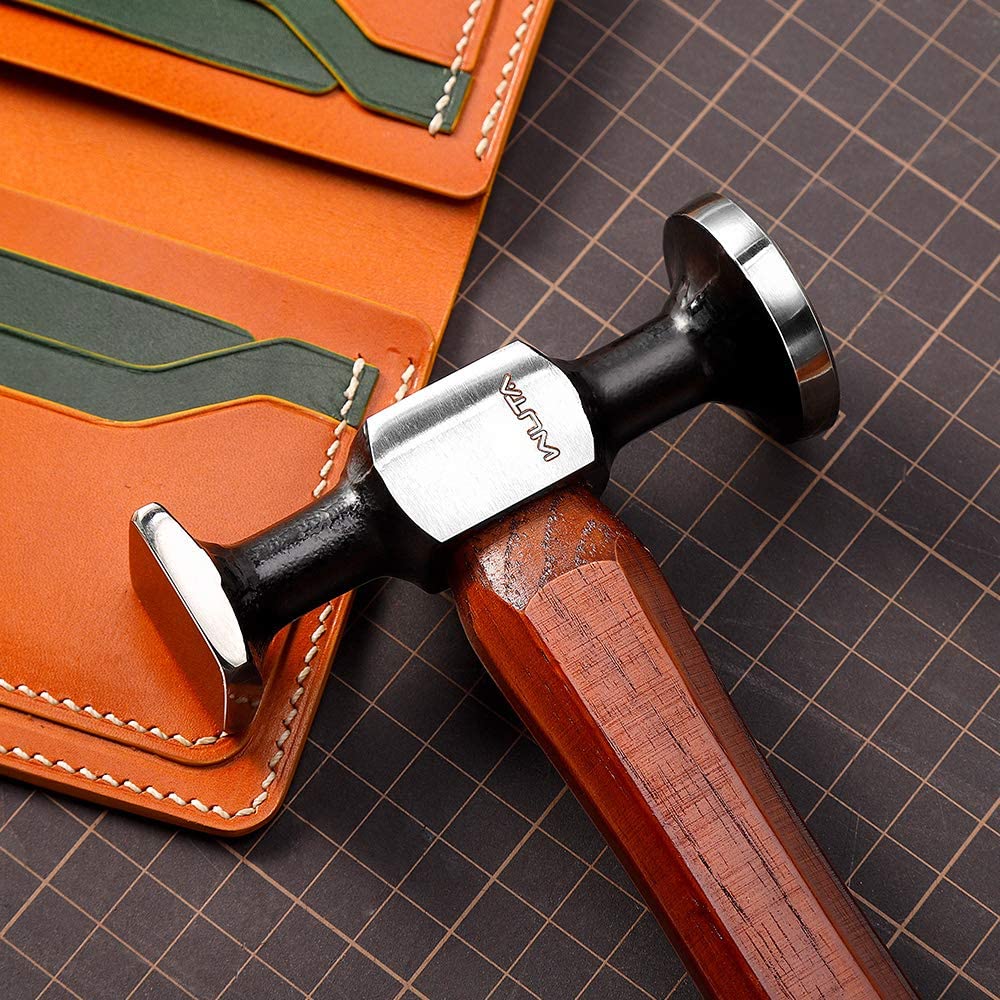 WUTA Leather Mallet Hammer Cobbler Hammer Carbon Steel Double Head Smooth  Chasing Hammer for Professional Leather Maul Tools