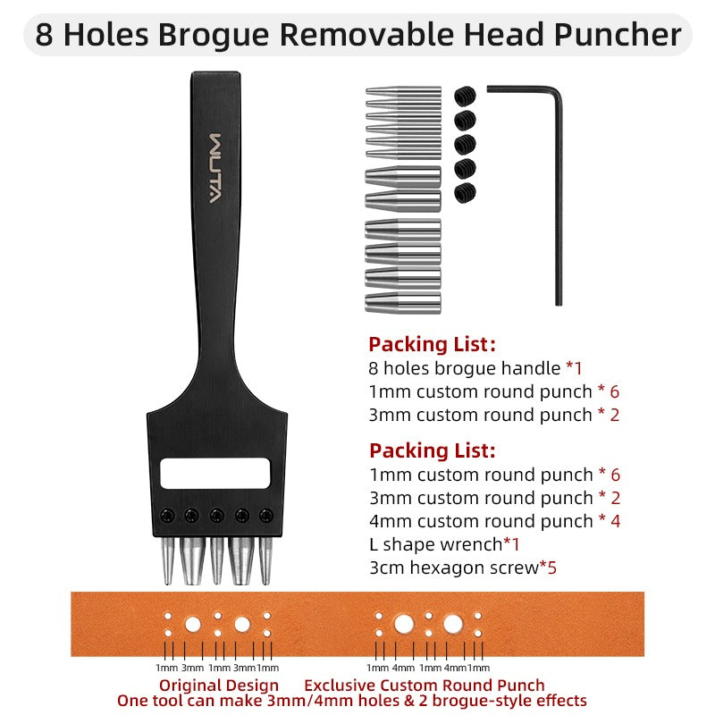 Replaceable Brogue Style Leather Hole Punches Flower Eyelet Puncher | WUTA