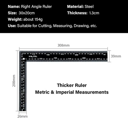 Leather Craft Ruler Metal L-Shaped Ruler 300X200mm | WUTA