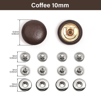 WUTA Bull Leather Covered Snap Buttons Decorative Snap Caps for Bags & Accessories