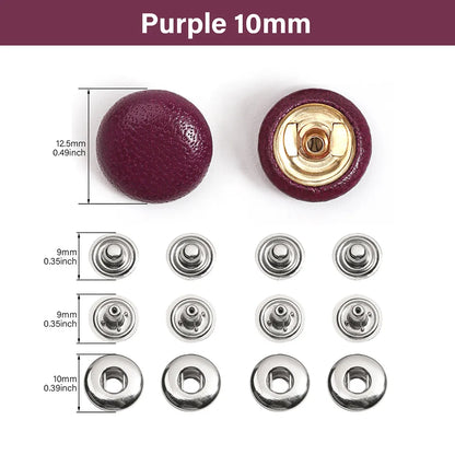 WUTA Bull Leather Covered Snap Buttons Decorative Snap Caps for Bags & Accessories