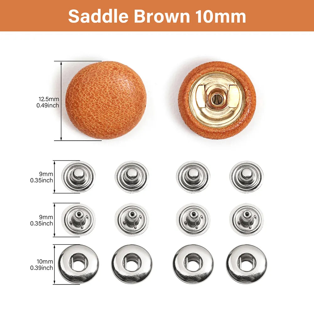 WUTA Bull Leather Covered Snap Buttons Decorative Snap Caps for Bags & Accessories