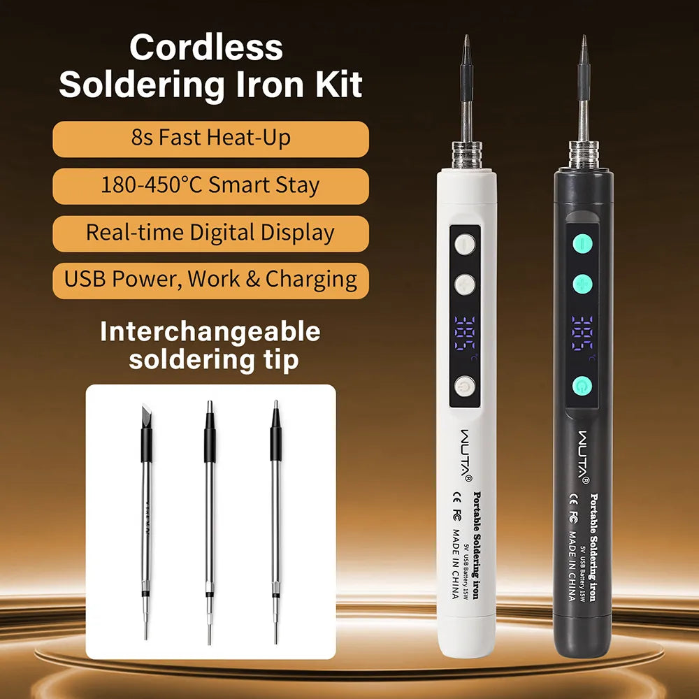 WUTA Cordless Soldering Iron Kit -Rechargeable Portable Soldering Iron with Digital Display