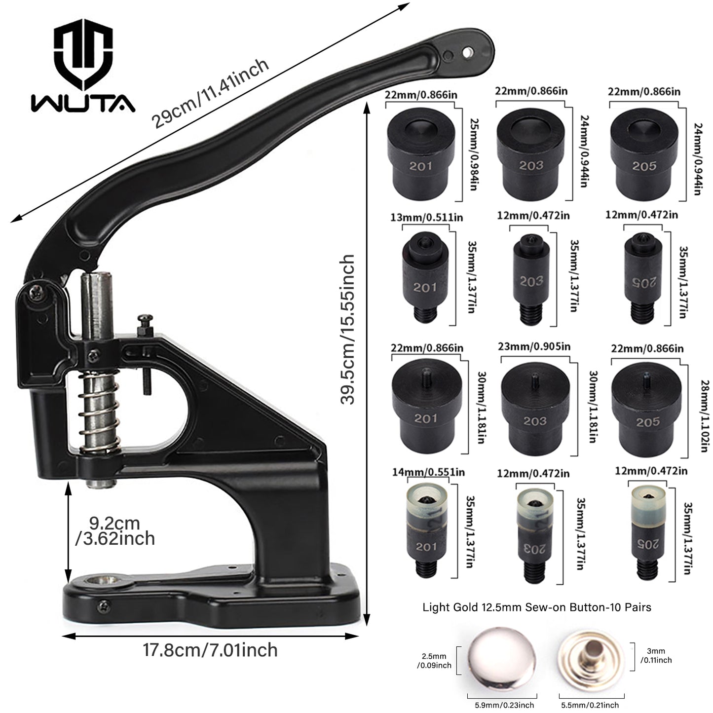 WUTA Manual Hand Press Tool for Snap Buttons, Rivets & Eyelets Installation Tool
