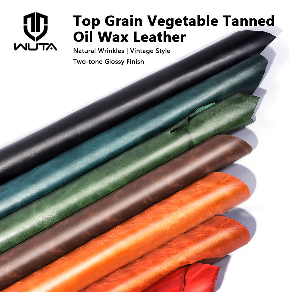 1-5 Sq.ft Irregular Cowhide Oil Waxed Vegetable Tanned Leather | WUTA