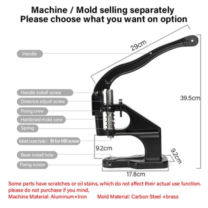 Manual Button Installation Tool Eyelet Hand Pressing Machine | WUTA