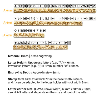 Custom Brass Stamping Letters Kit DIY Stamp Copper Numbers Alphabets Symbols Set | WUTA