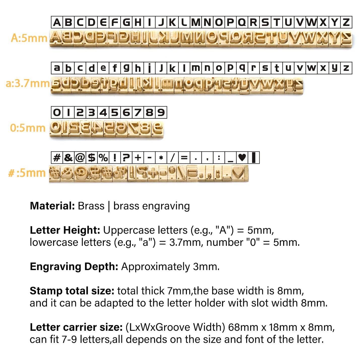 Custom Brass Stamping Letters Kit DIY Stamp Copper Numbers Alphabets Symbols Set | WUTA