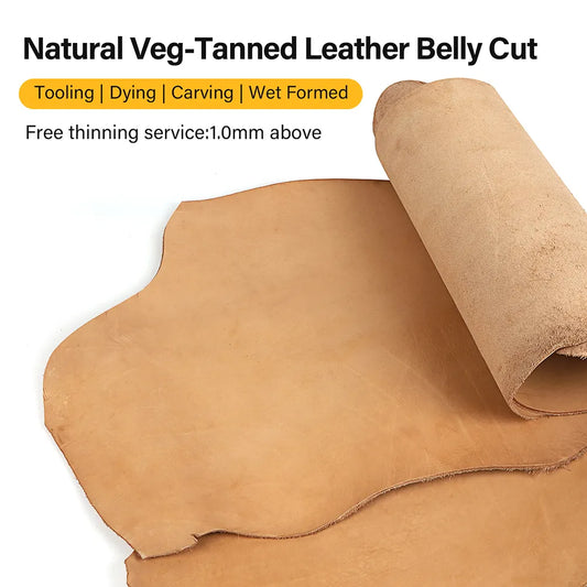 8 Square Feet First Layer Cowskin Natural Veg-Tanned Leather Belly Cut Leather | WUTA