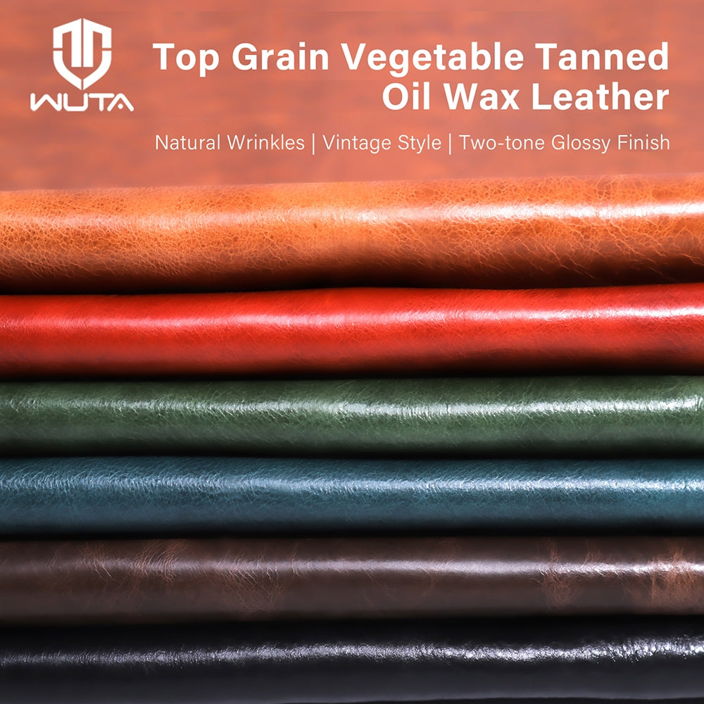 1-5 Sq.ft Irregular Cowhide Oil Waxed Vegetable Tanned Leather | WUTA