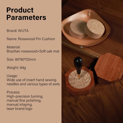 Round Wood Cork Pin Cushion Octagon Rosewood Base Insertion Storage Tools| WUTA