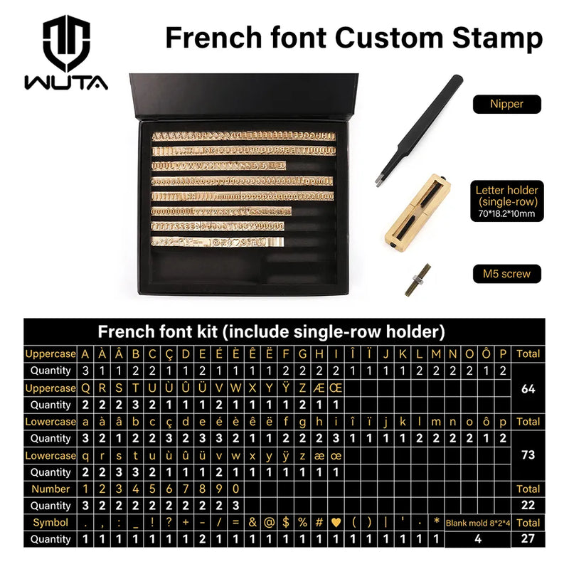 Customized French Fonts Brass Stamping Letters Kits Numbers Alphabets Symbols Characters Embossing Molds Logo for Hot Fo