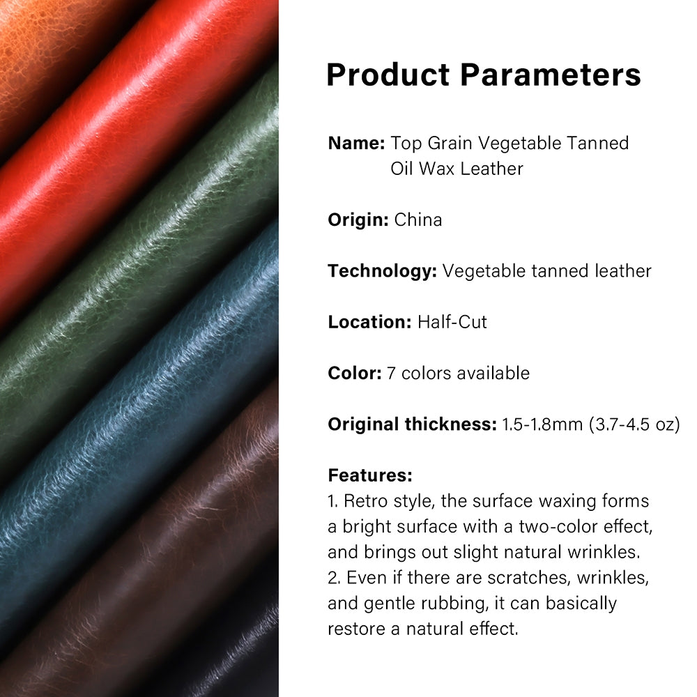 1-5 Sq.ft Irregular Cowhide Oil Waxed Vegetable Tanned Leather | WUTA