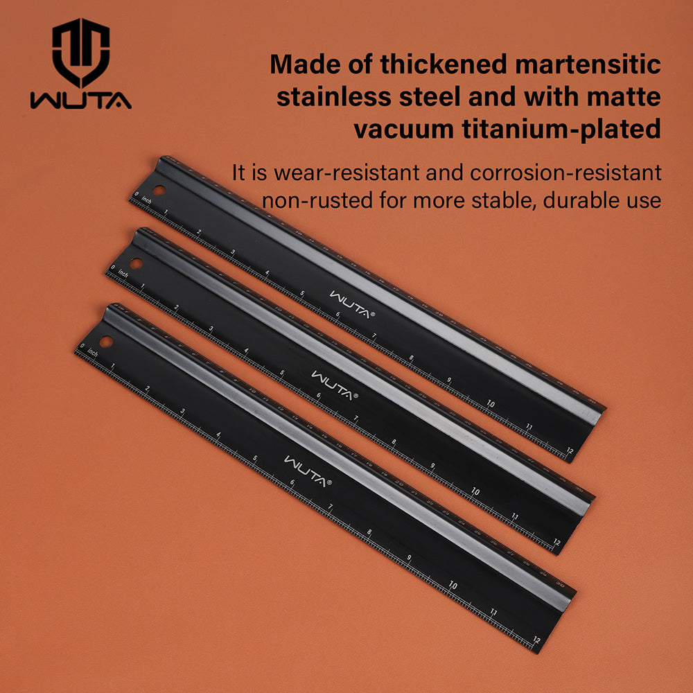 30CM Leather Cutting Ruler Titanium Plated Stainless Steel Protective Ruler| WUTA