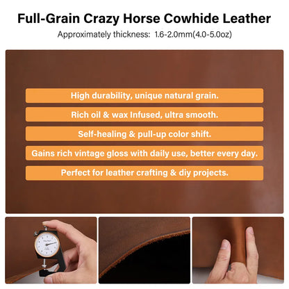 Premium Full Grain Vintage Pull-Up Cowhile Crazy Horse Leather | WUTA