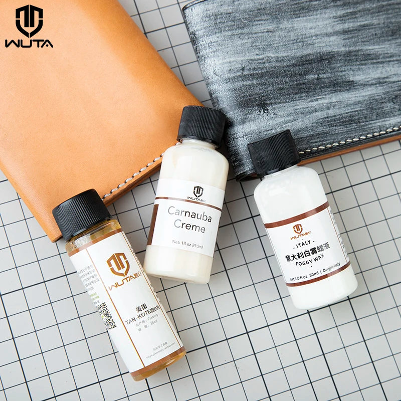 WUTA 1x30ml Leather Surface Treatment Agent Tan-Kote Leather Dye Protective Wax Finish Carnauba Creme White Foggy Waxed Coating