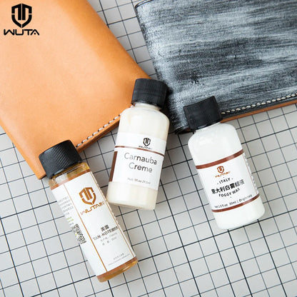 WUTA 1x30ml Leather Surface Treatment Agent Tan-Kote Leather Dye Protective Wax Finish Carnauba Creme White Foggy Waxed Coating